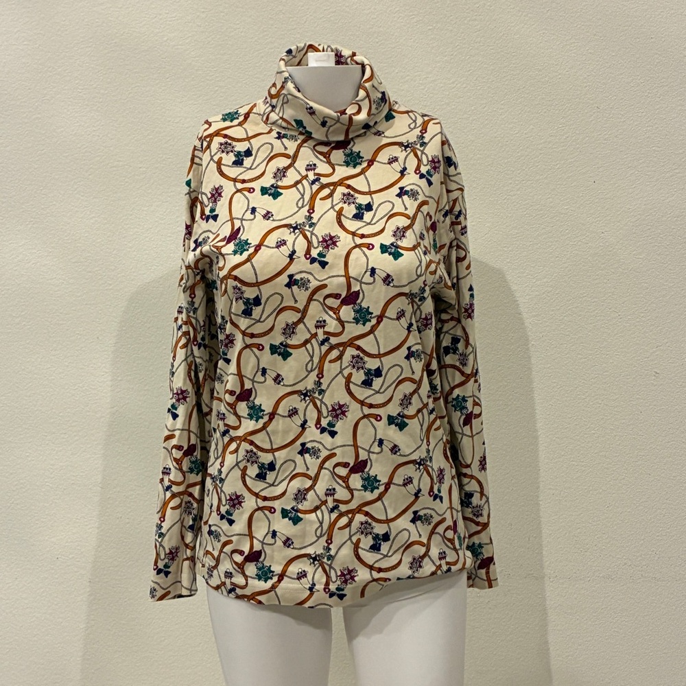 Vtg Hunt Club Womens Equestrian Horse Bit Turtleneck Size M Cream Old Money Prep
